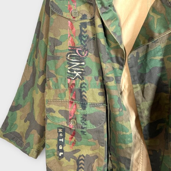 Zara Oversized Camo Jacket SMALL Cinch Tie Waist Punk Grunge Streetwear - Picture 4 of 11